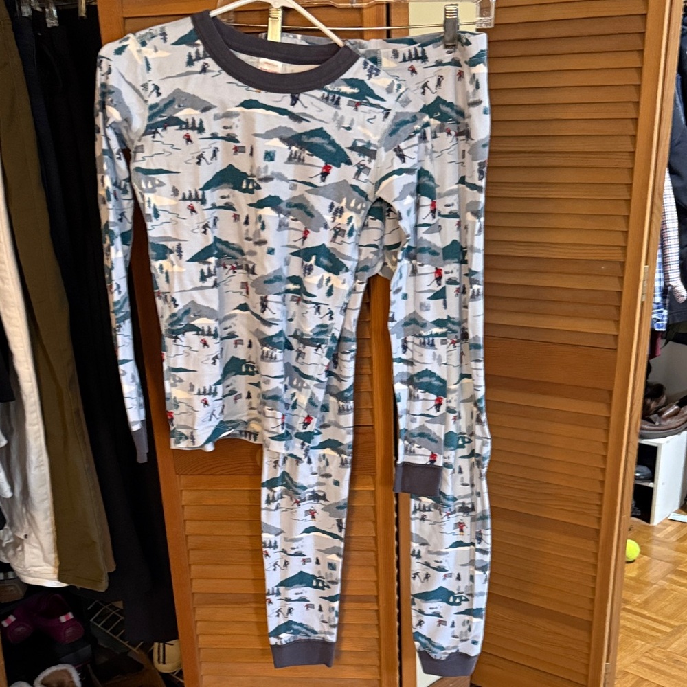 Hanna Andersson Ski Print Long John Pajama Set - Gray & Teal